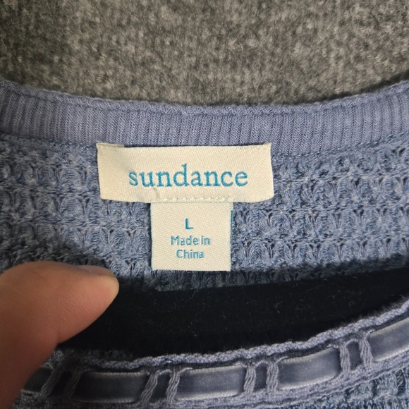 Sundance Thermal Long Sleeve Waffle Knit Ribbon Trim Women's Size Large - Picture 3 of 9